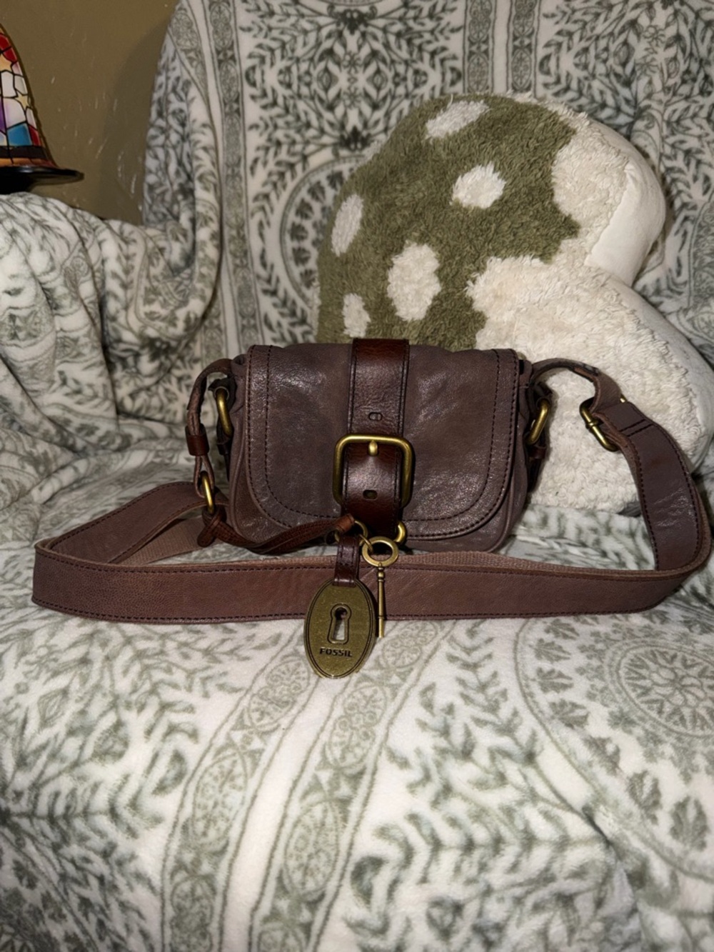 Fossil Millie mini Crossbody Bag Taupe & Brown Leather